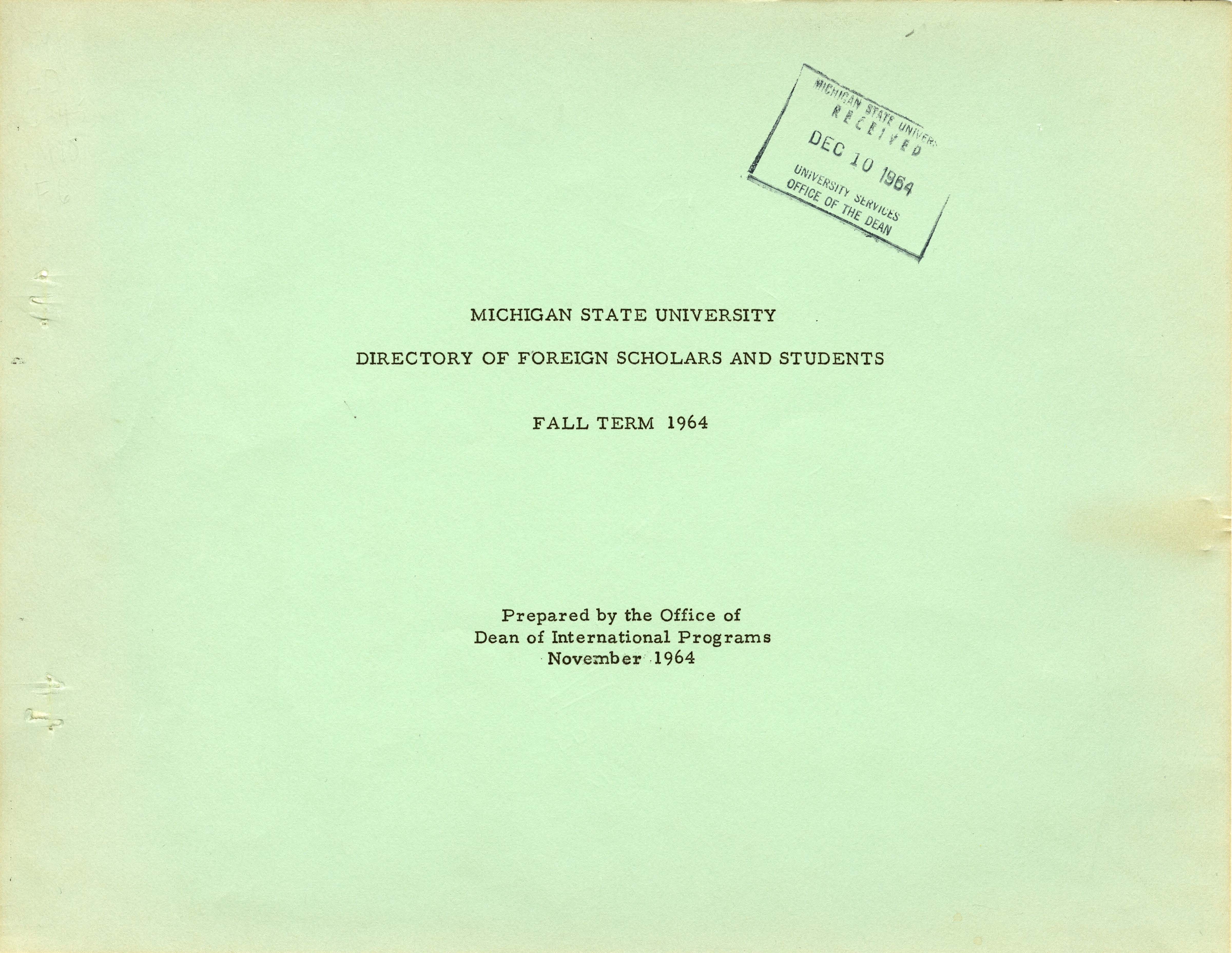 1964 (Fall) International Student and Scholar Directory