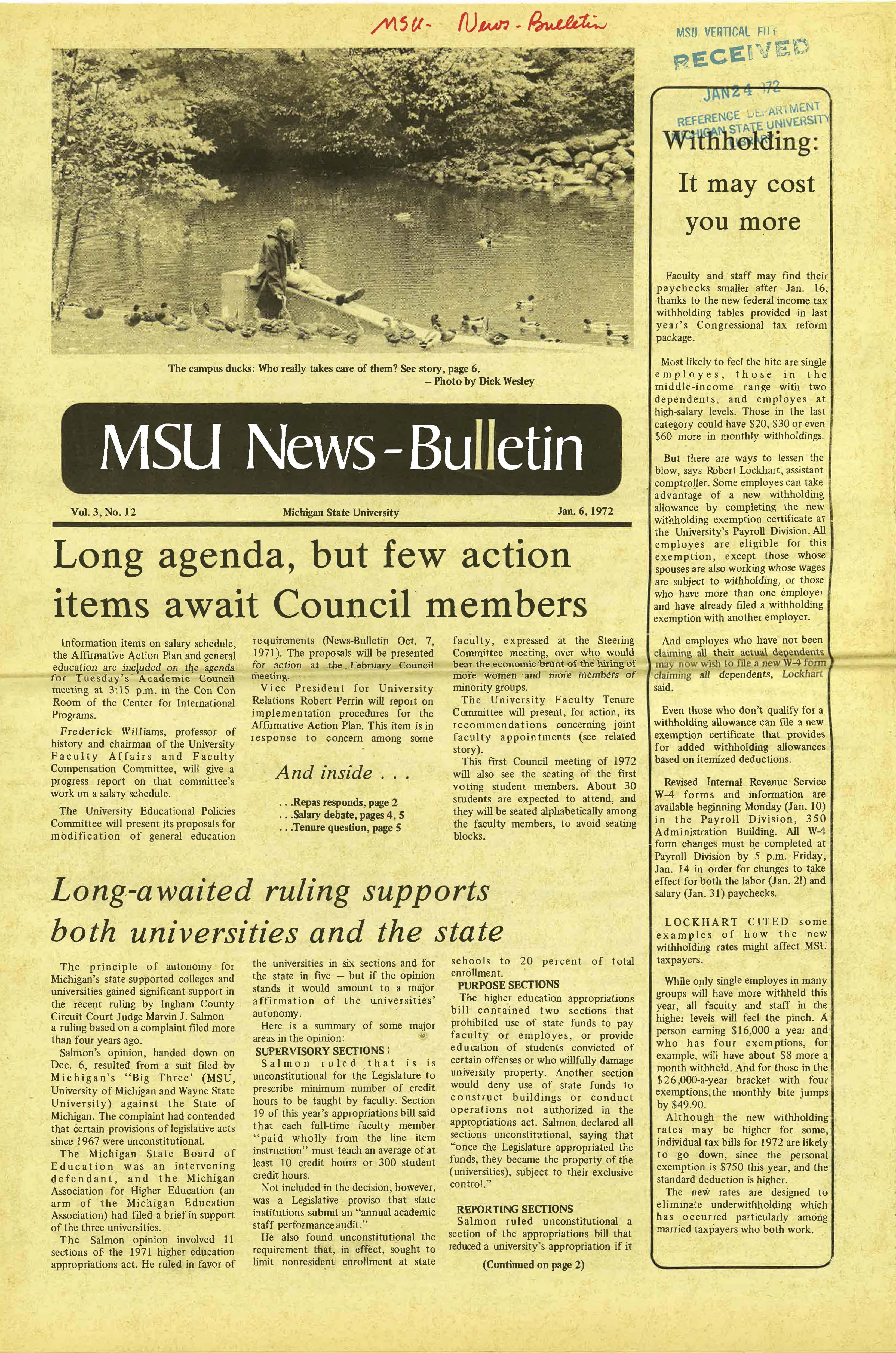 MSU News Bulletin, vol. 3, No. 29, May 18, 1972