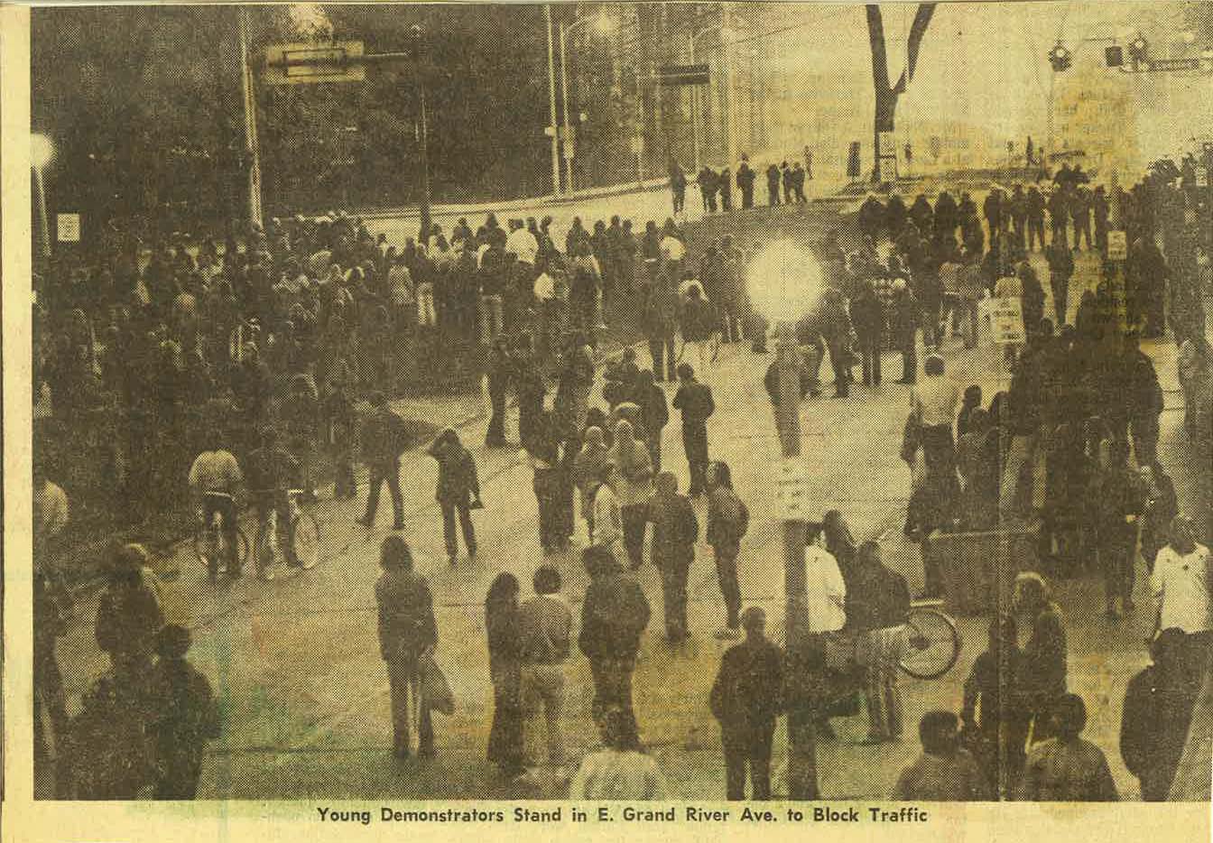 Demonstrators on Grand River Avenue