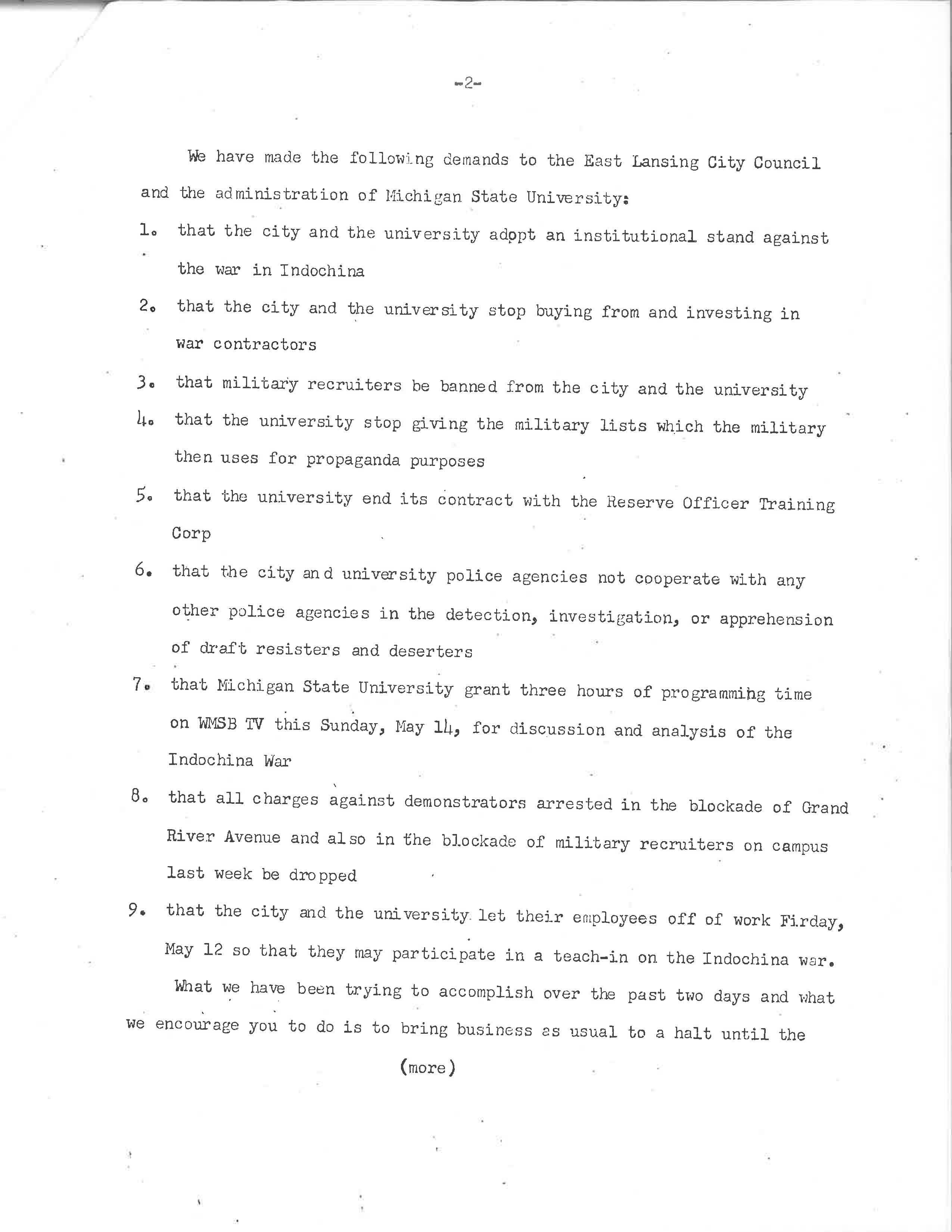 Anti-War Protestors Statement, Page 2