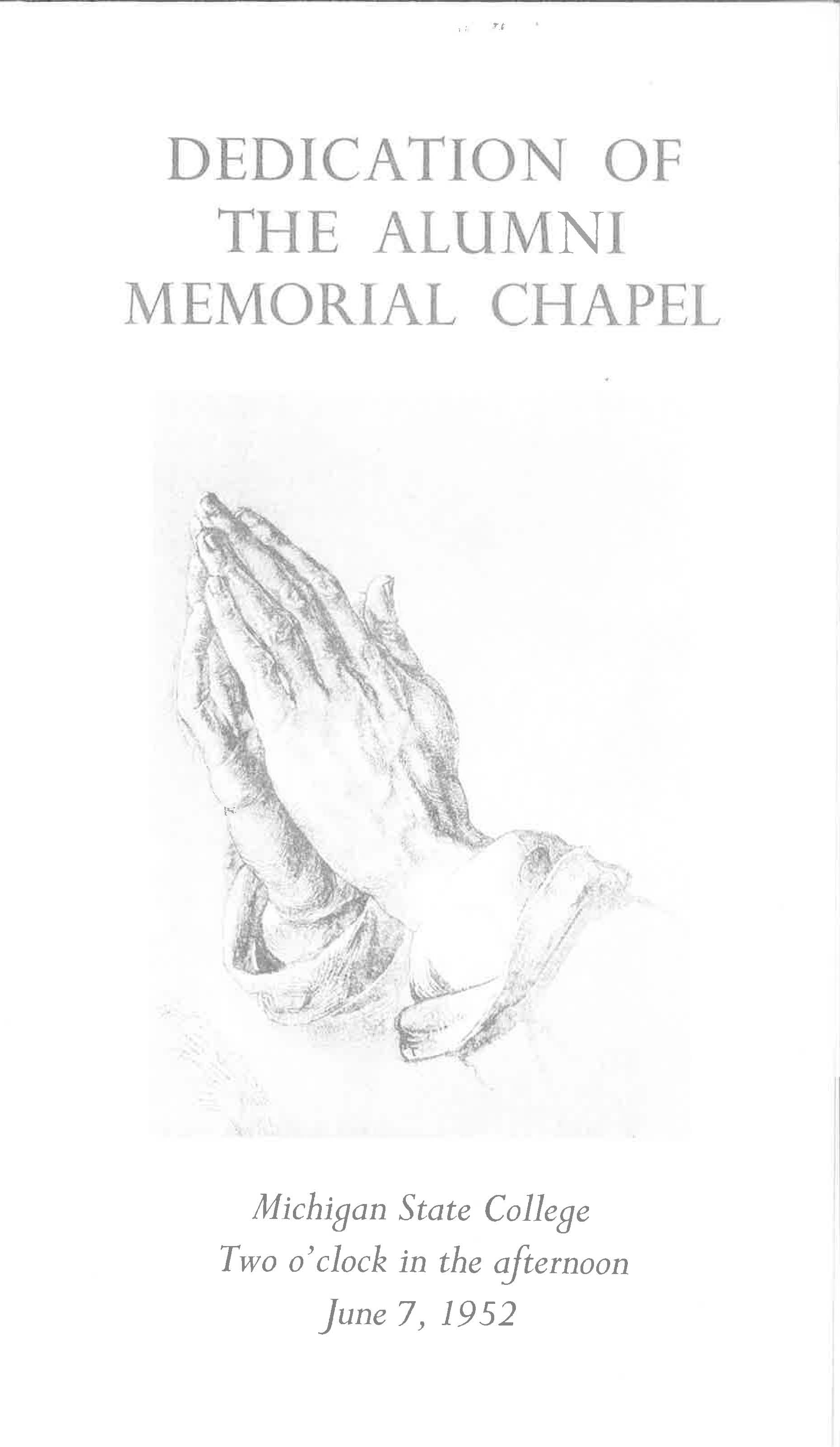 Dedication of the Alumni Memorial Chapel Program; June 7, 1952