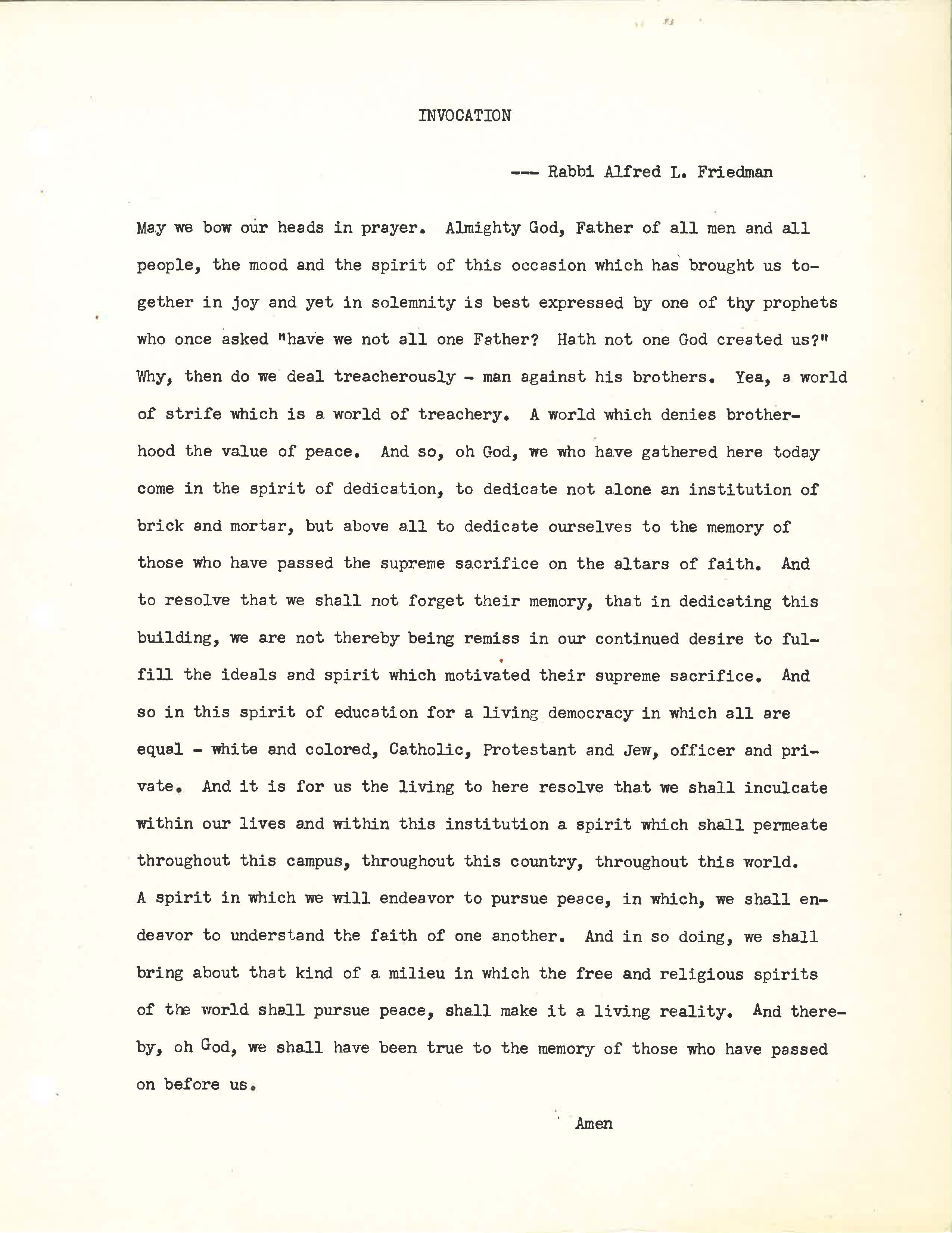 Alumni Memorial Chapel Dedication Speeches; June 7, 1952