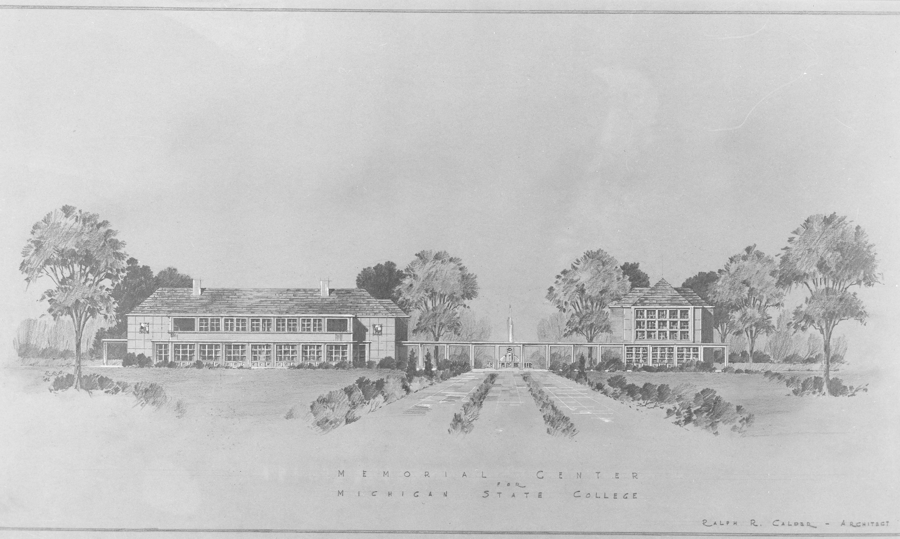 Original drawing of the Alumni Memorial Center, 1946