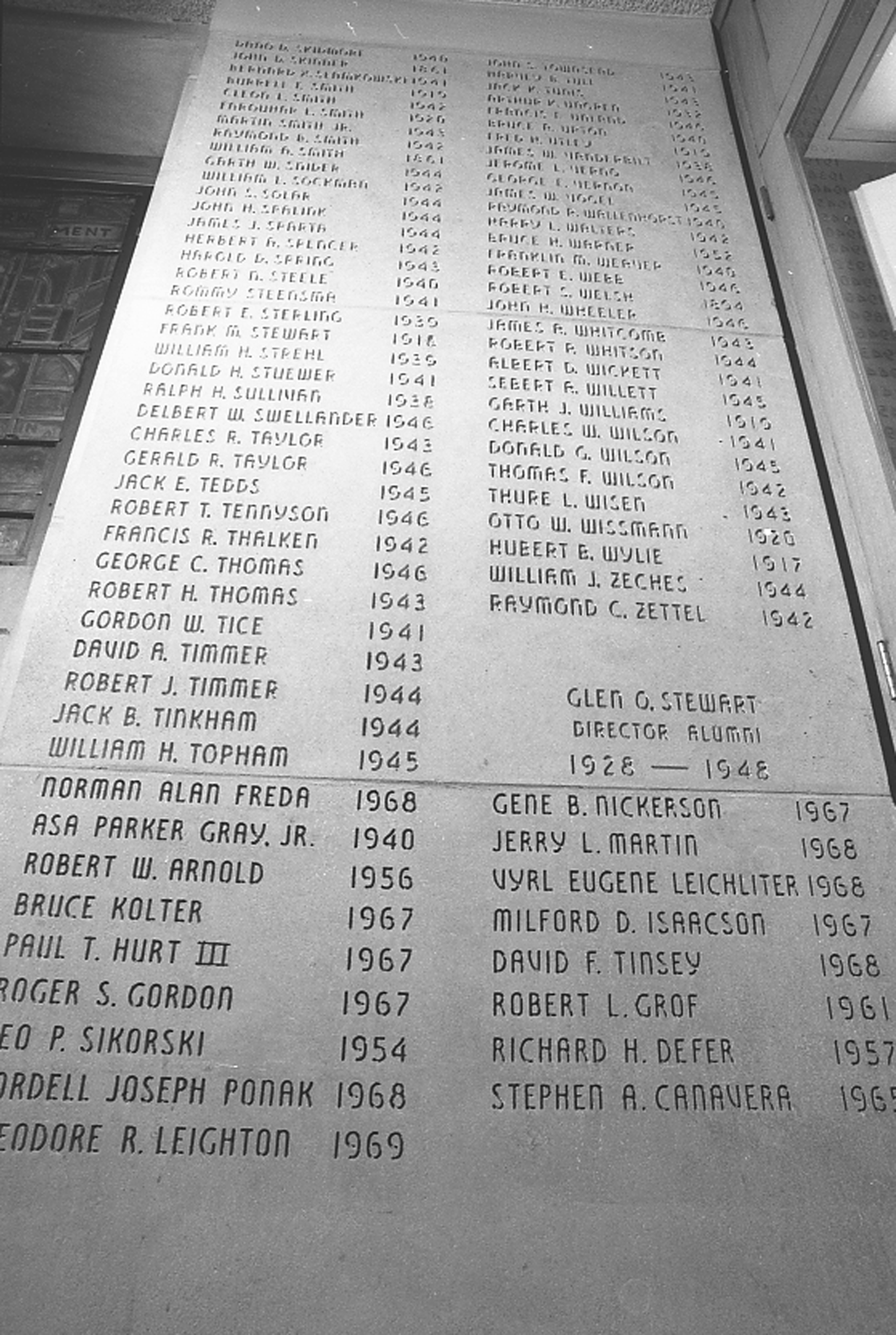 One section of the engraved wall in the Alumni Chapel; September 29, 1981