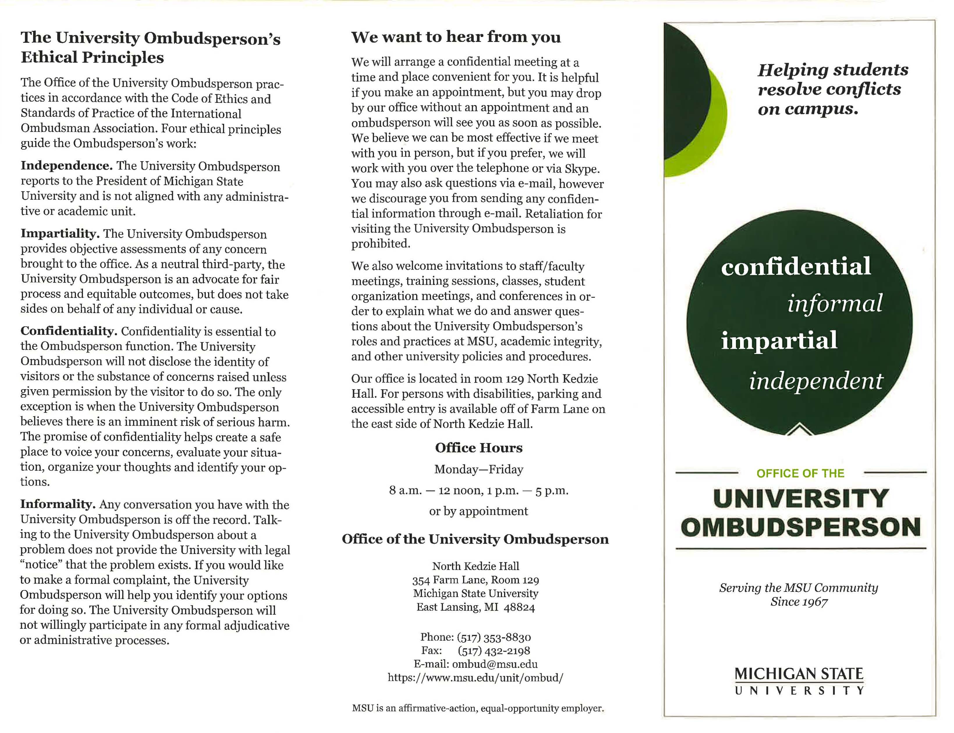 Office of the Ombudsman brochure, circa 2010