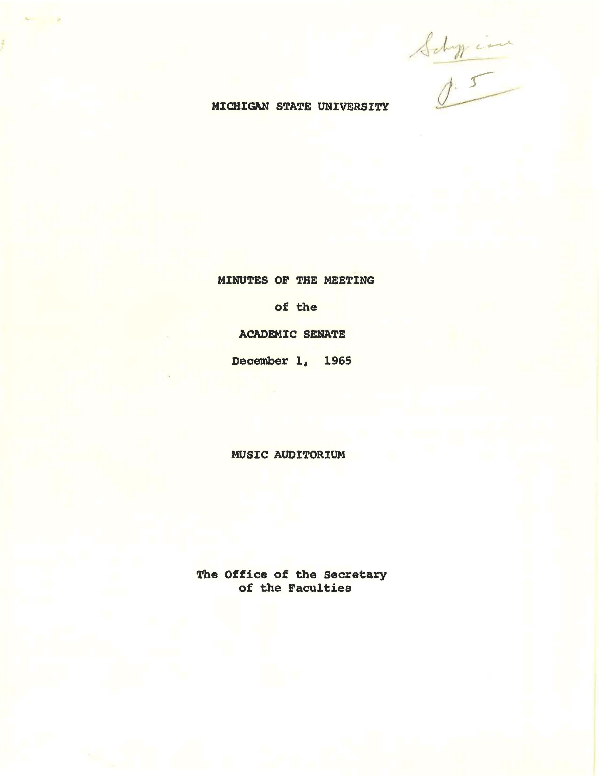 MSU Academic Senate meeting minutes, December 1, 1965