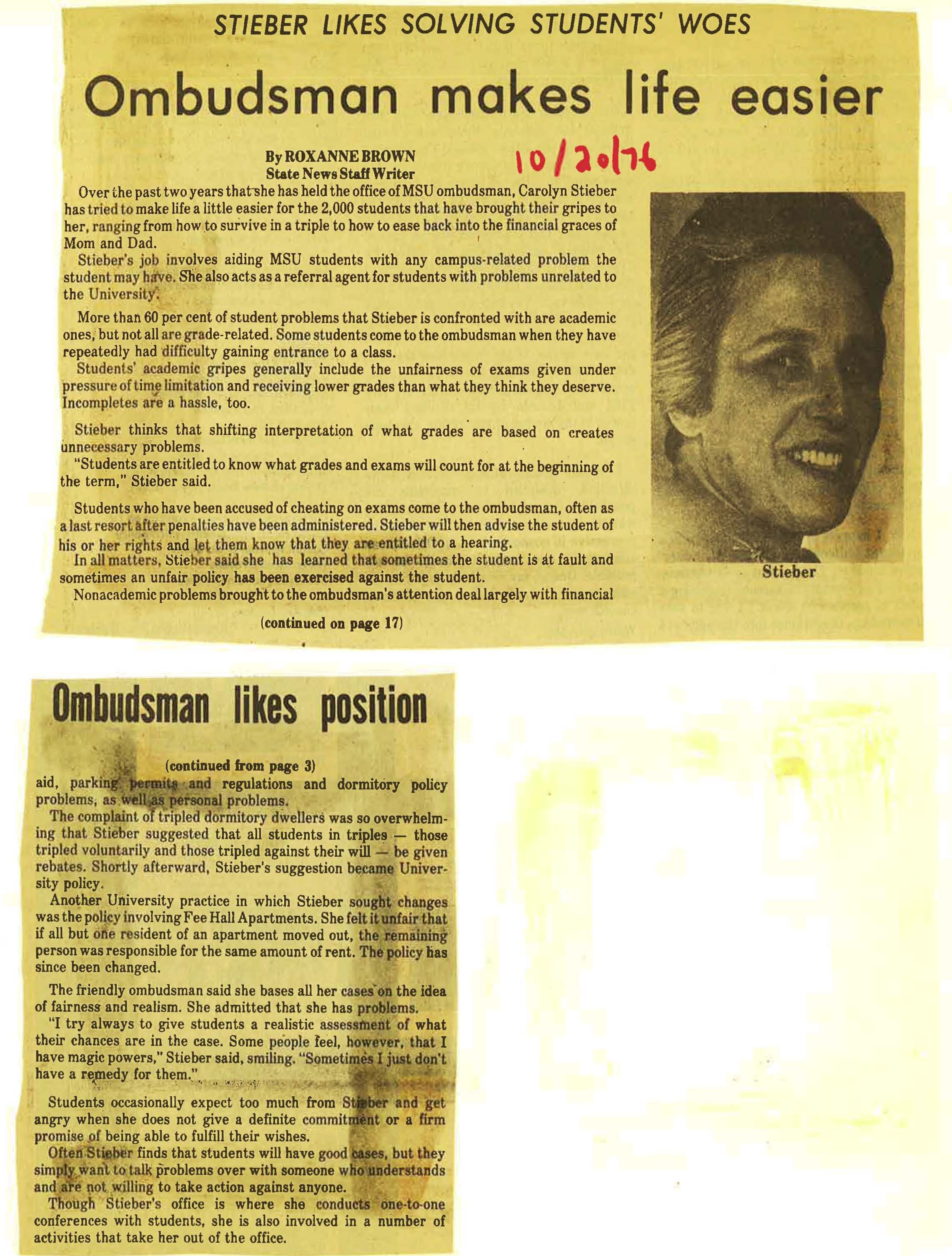 "Ombudsman makes life easier" 1976