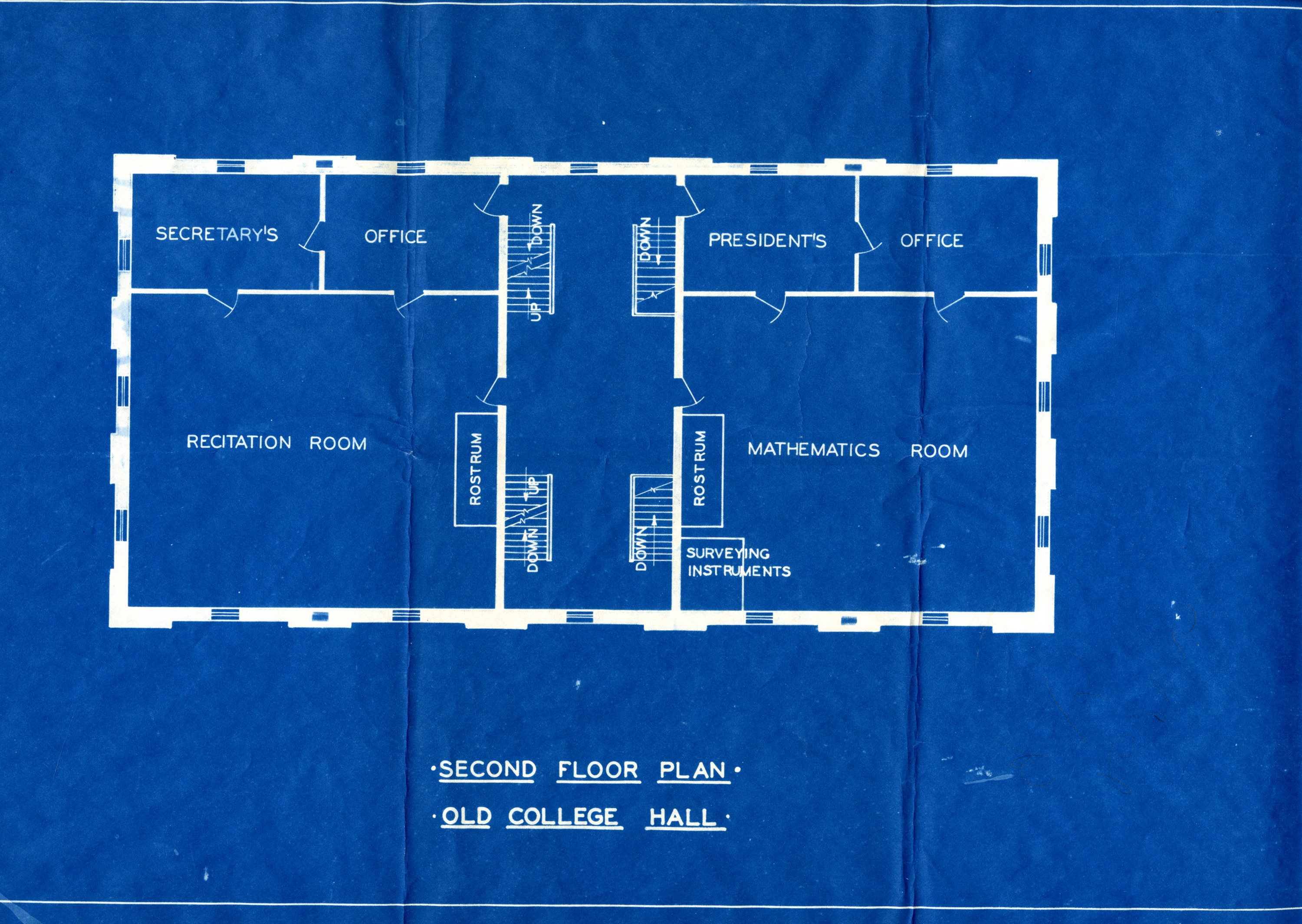 Blue Print for College Hall, Second Floor