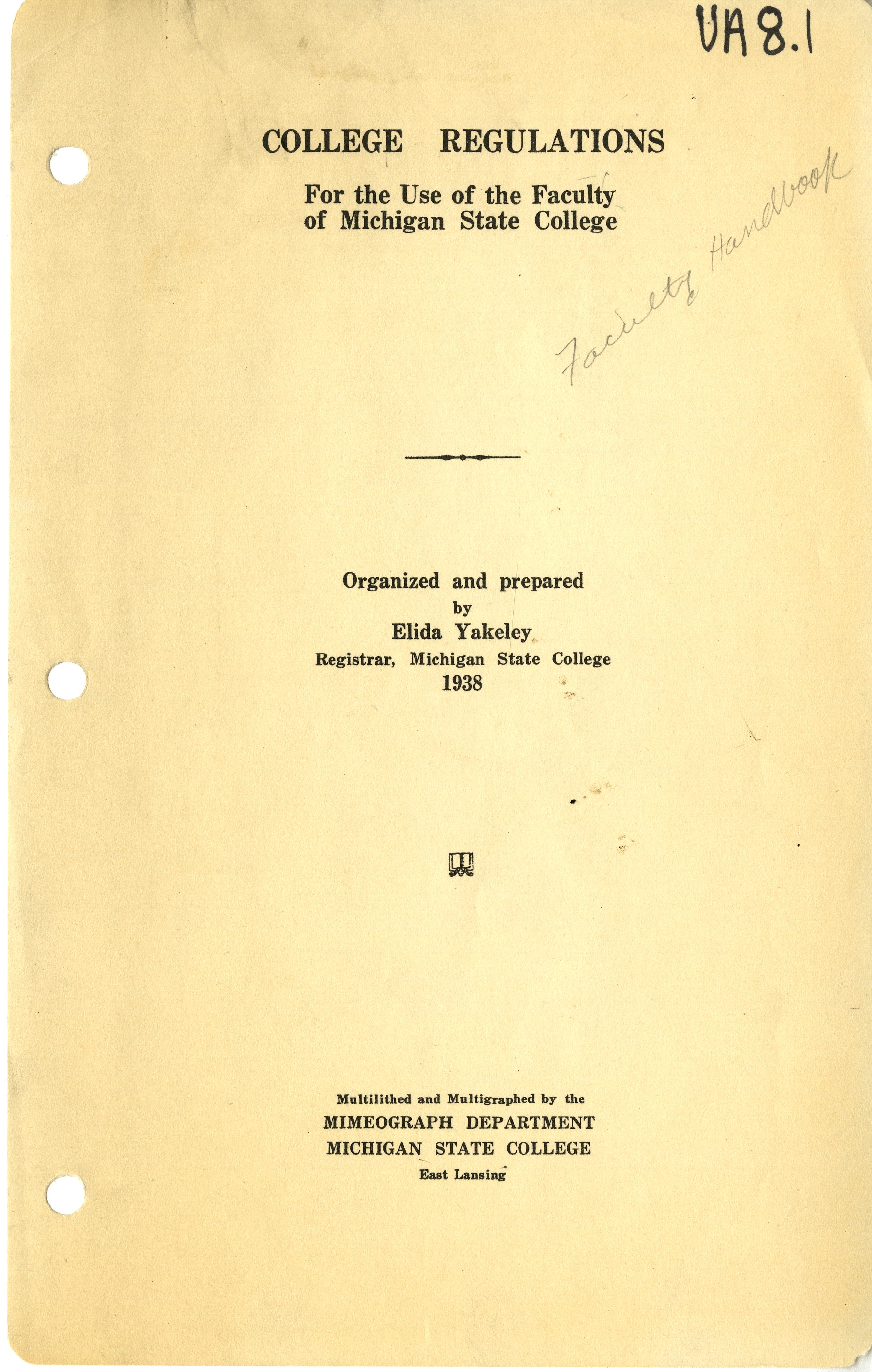 Faculty Handbook, 1938