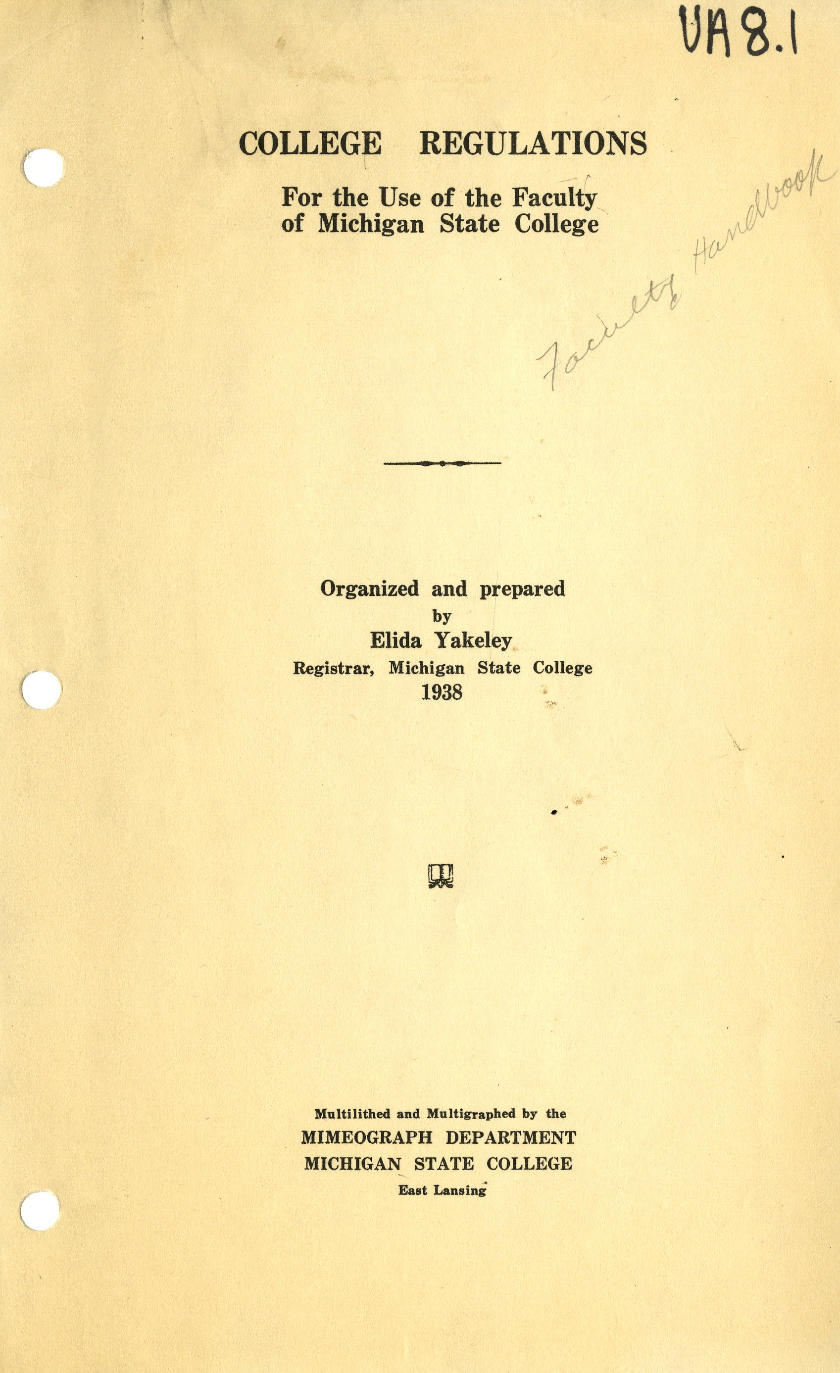 Faculty Handbooks, 1930-1939