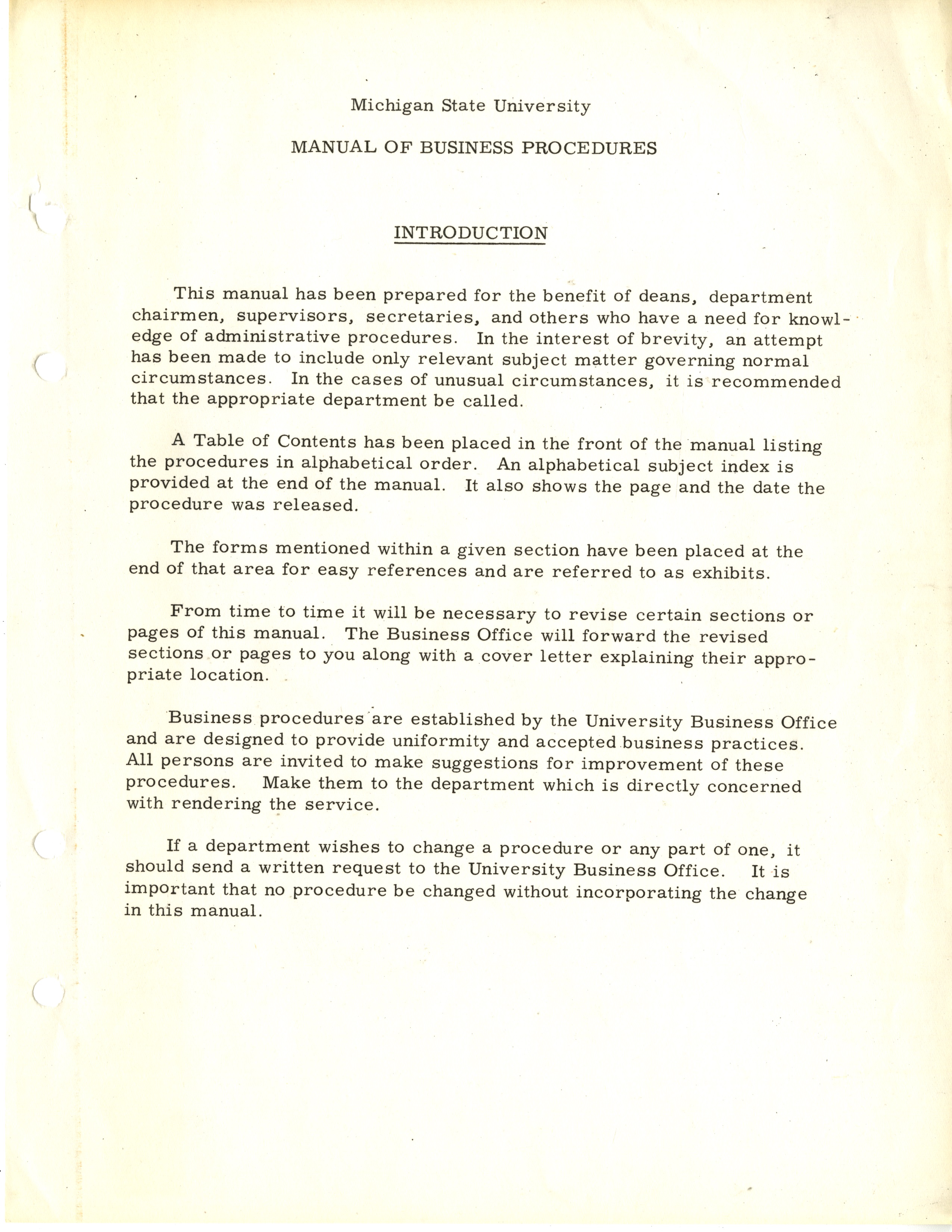 MSU Manual of Business Procedures 