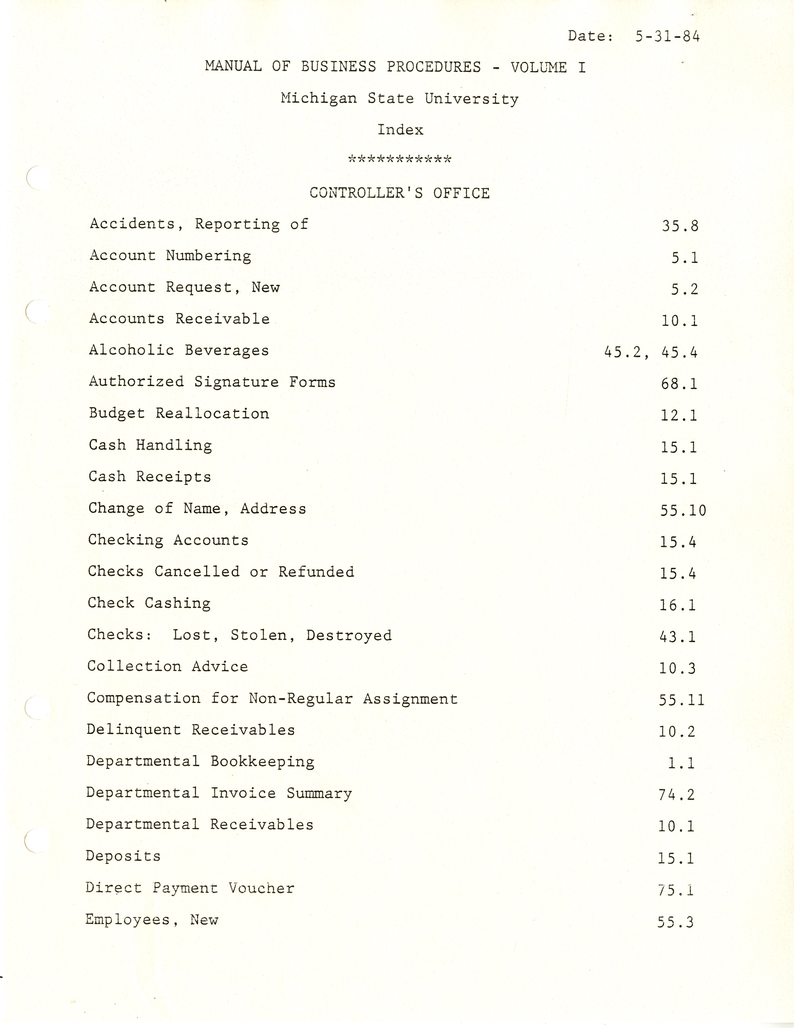 MSU Manual of Business Procedures, 1984