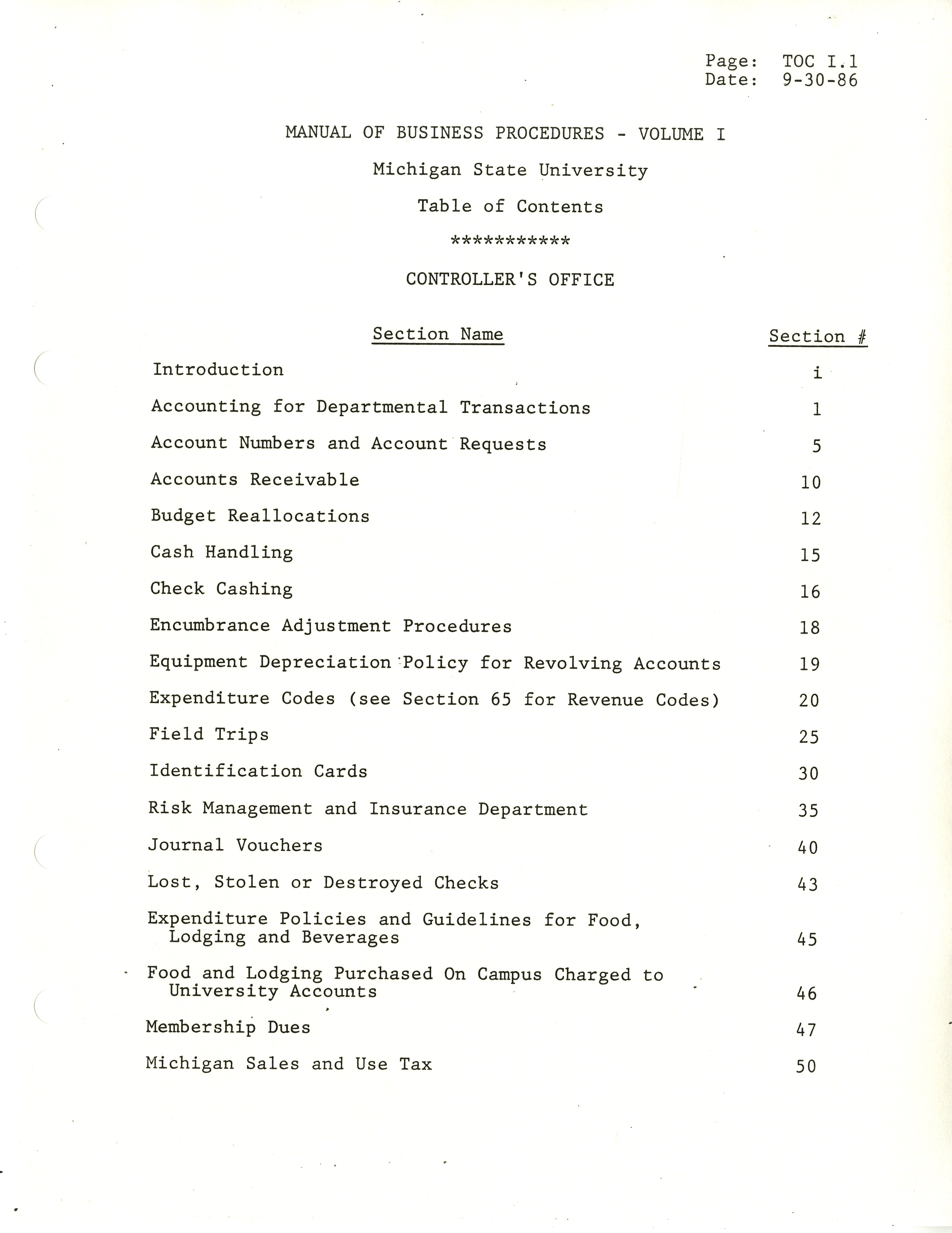MSU Manual of Business Procedures, 1986