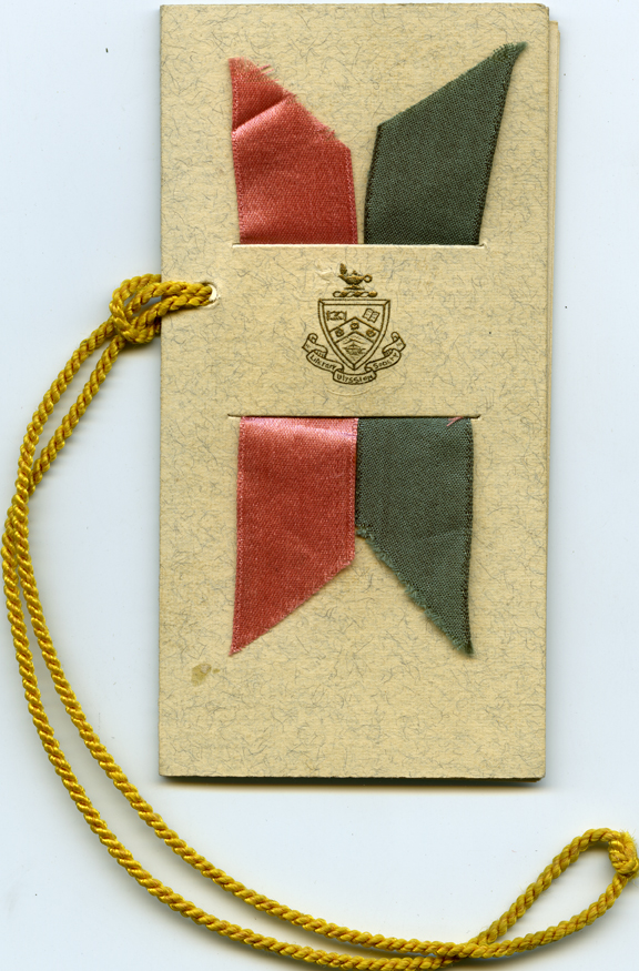 Ulyssian Literary Society Formal Dinner Dance dance card, 1928