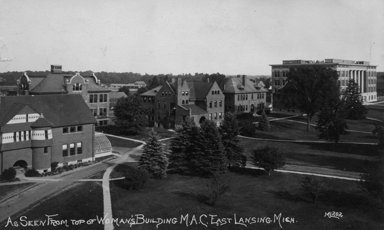 Bird's eye view of the M.A.C. campus from the Woman's Building