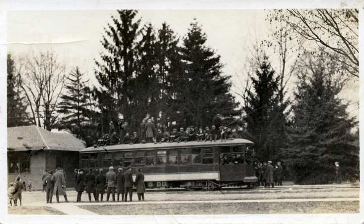 Group of people on a train at the Depot