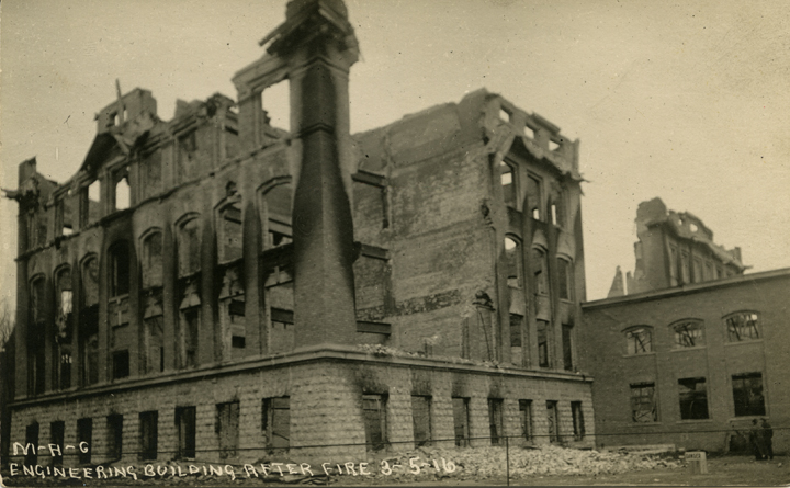 Engineering Building after the fire, 1916
