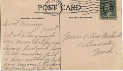 E. Postcard sent by Akers to Alice Rockwell