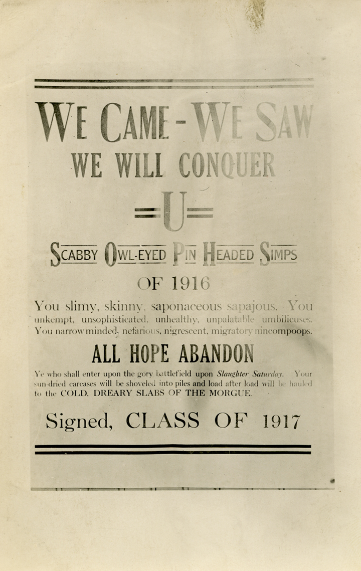 Class rivalry poster postcard, 1913