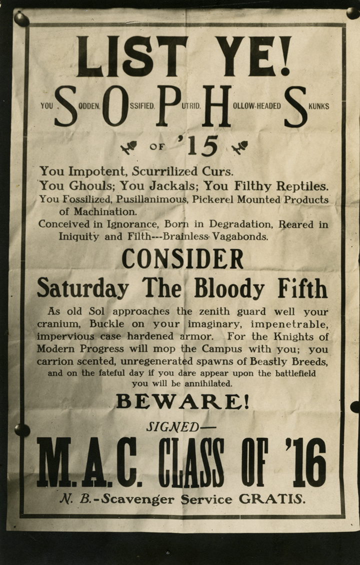 Class rivalry poster postcard, 1912