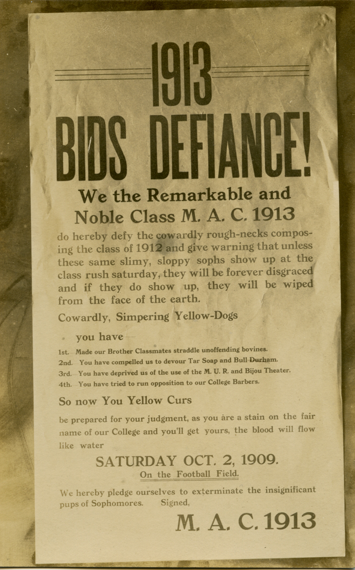 Class rivalry poster postcard, 1909