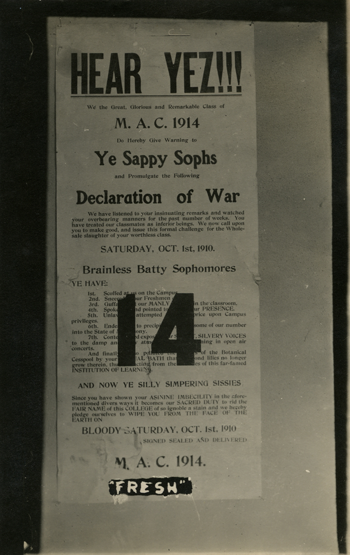 Class rivalry poster postcard, 1910