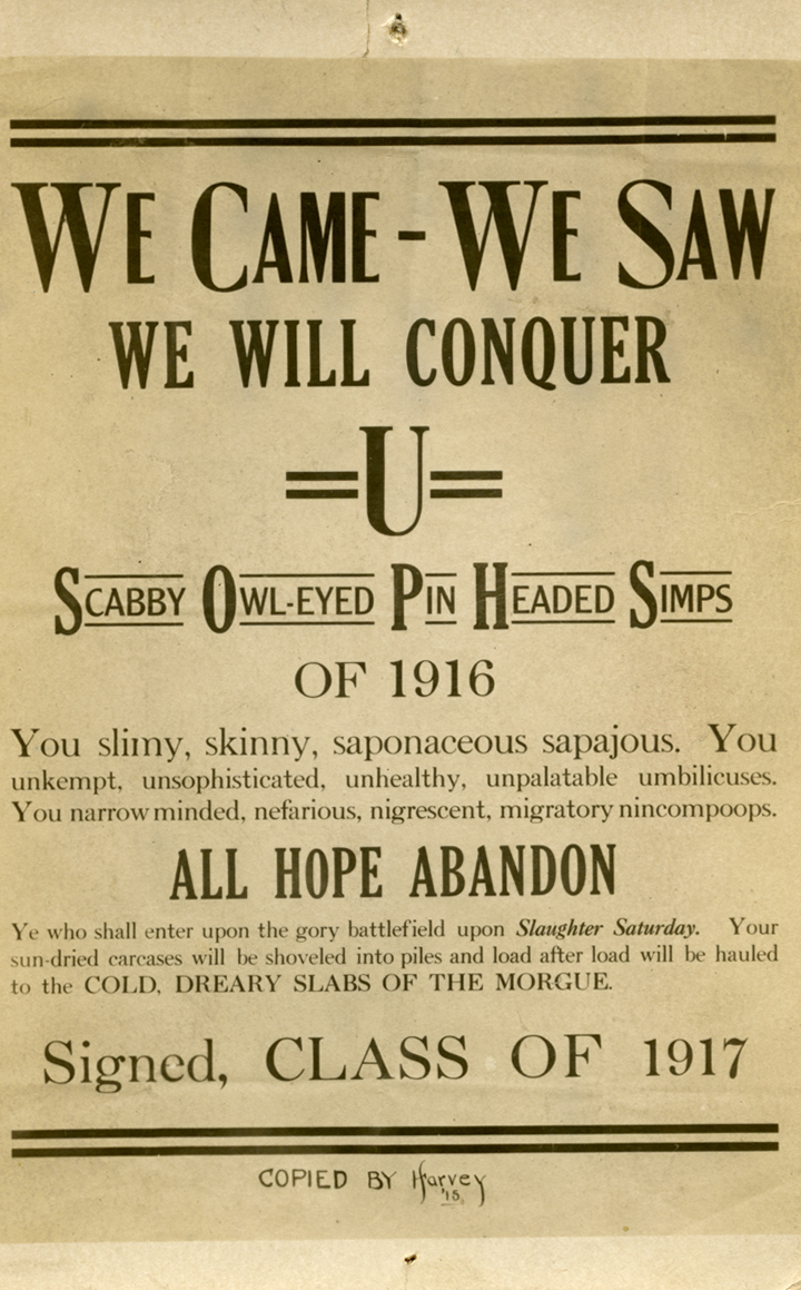 Class rivalry poster postcard, 1913