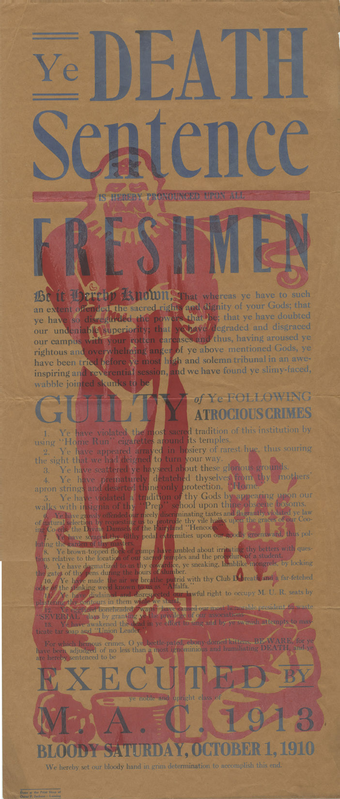 Death Sentence Class Rivalry Poster, 1910 Death Sentence Class Rivalry Poster, 1910