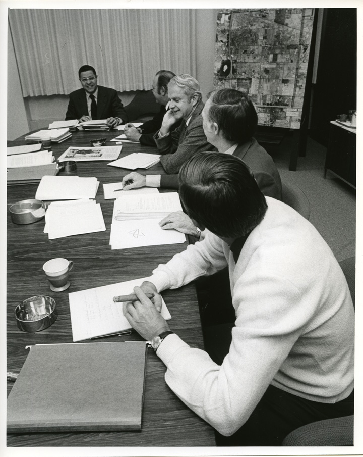 Clifton Wharton chairs Executive Group meeting, 1971