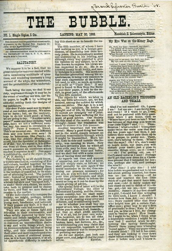 The Bubble; No. 01; May 30, 1868 The Bubble; No. 01; May 30, 1868