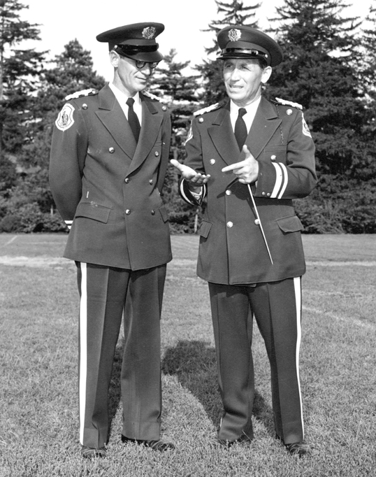Marching Band Director Falcone and drill master Oscar Stoven