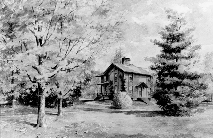 A watercolor painting of the Cowles House, 1895