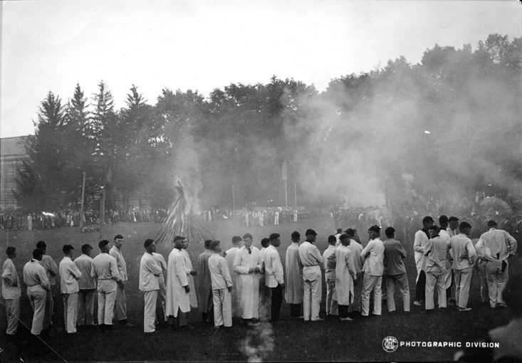 Freshman wait in line on Cap Night, Undated