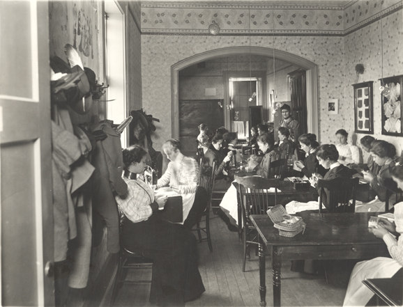 Sewing class in Abbot Hall, 1898