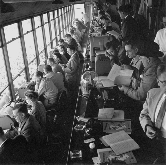 Football press box, 1956