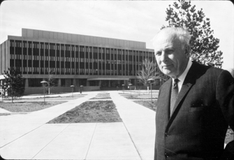 Hannah in front of the Administration Building, date unknown