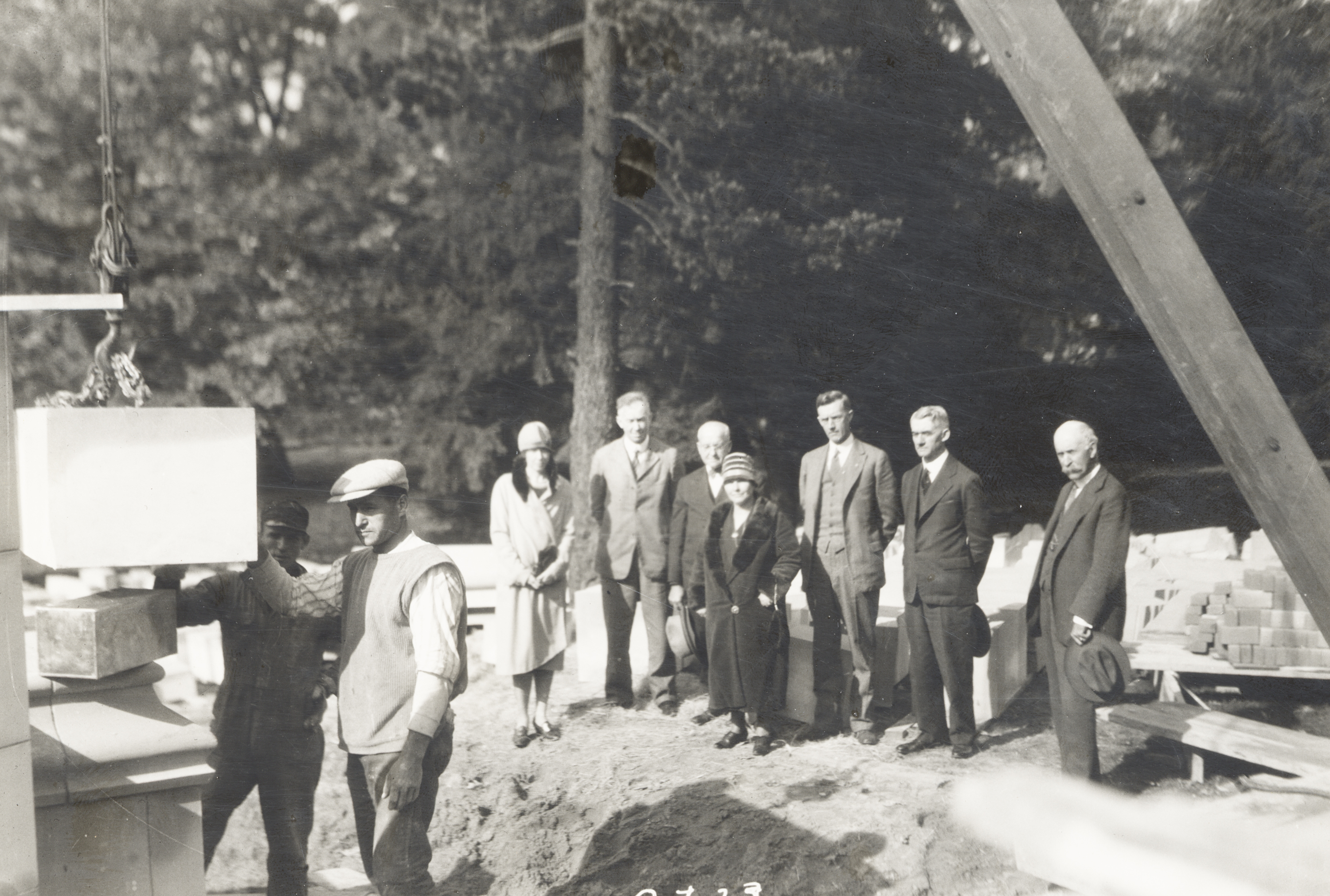 Laying the cornerstone of Beaumont Tower, 1928