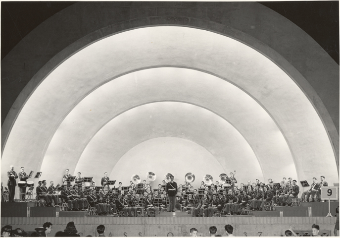 Director Falcone with MSU band, 1941
