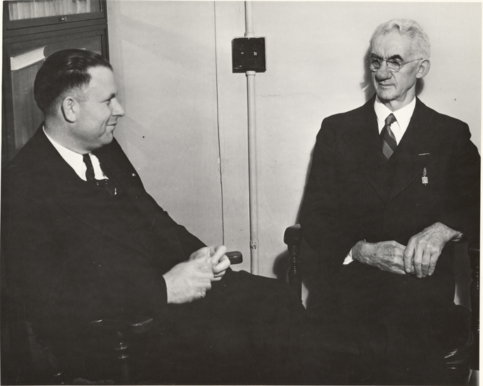 Hannah speaking with Robert Shaw, date unknown