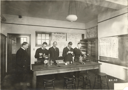Agriculture students in a lab, circa 1918