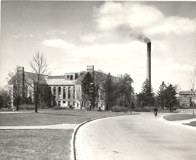Kedzie Hall with MSC smokestack, date unknown