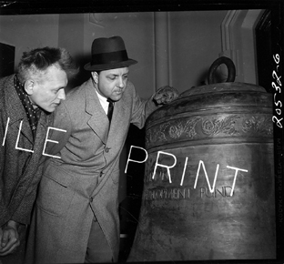 Two men in Beaumont Tower, date unknown