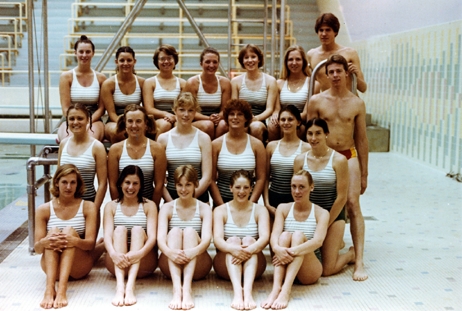 Members of Green Splash pose by the pool, date unknown