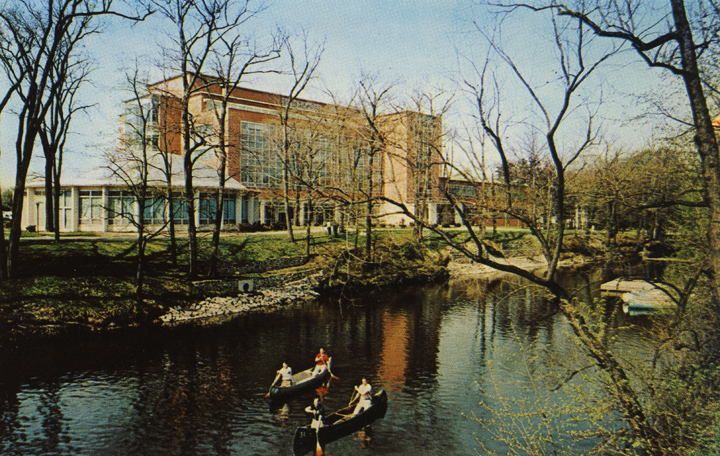 Canoers in front of the Education Building, date unknown