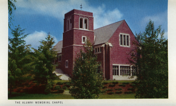 Alumni Memorial Chapel (Michigan State Centennial Postcard Pack), 1955