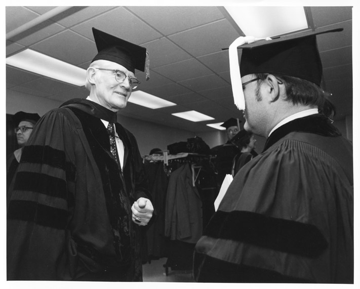 Milton Muelder in Commencement Robe, 1975