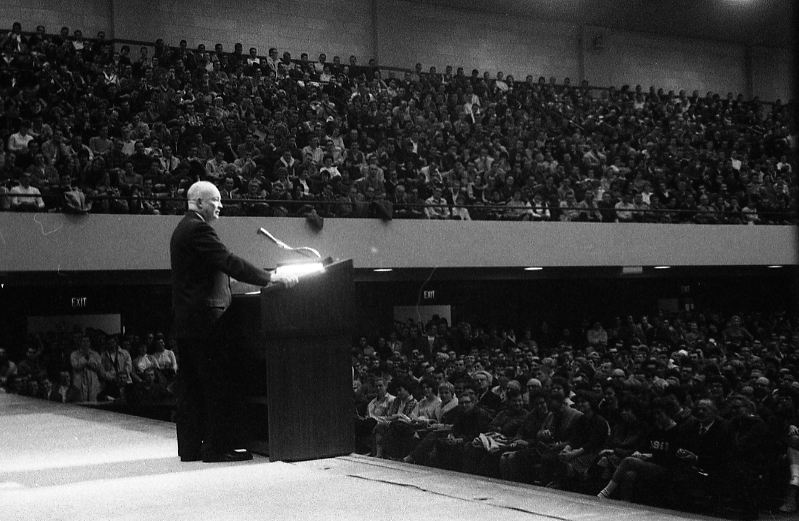 Dwight Eisenhower delievering a  speech to students, 1961