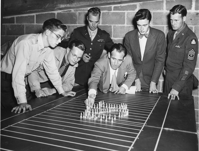 Falcone with marching band plans, 1947