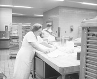 Preparing food at the Hubbard Hall kitchen.