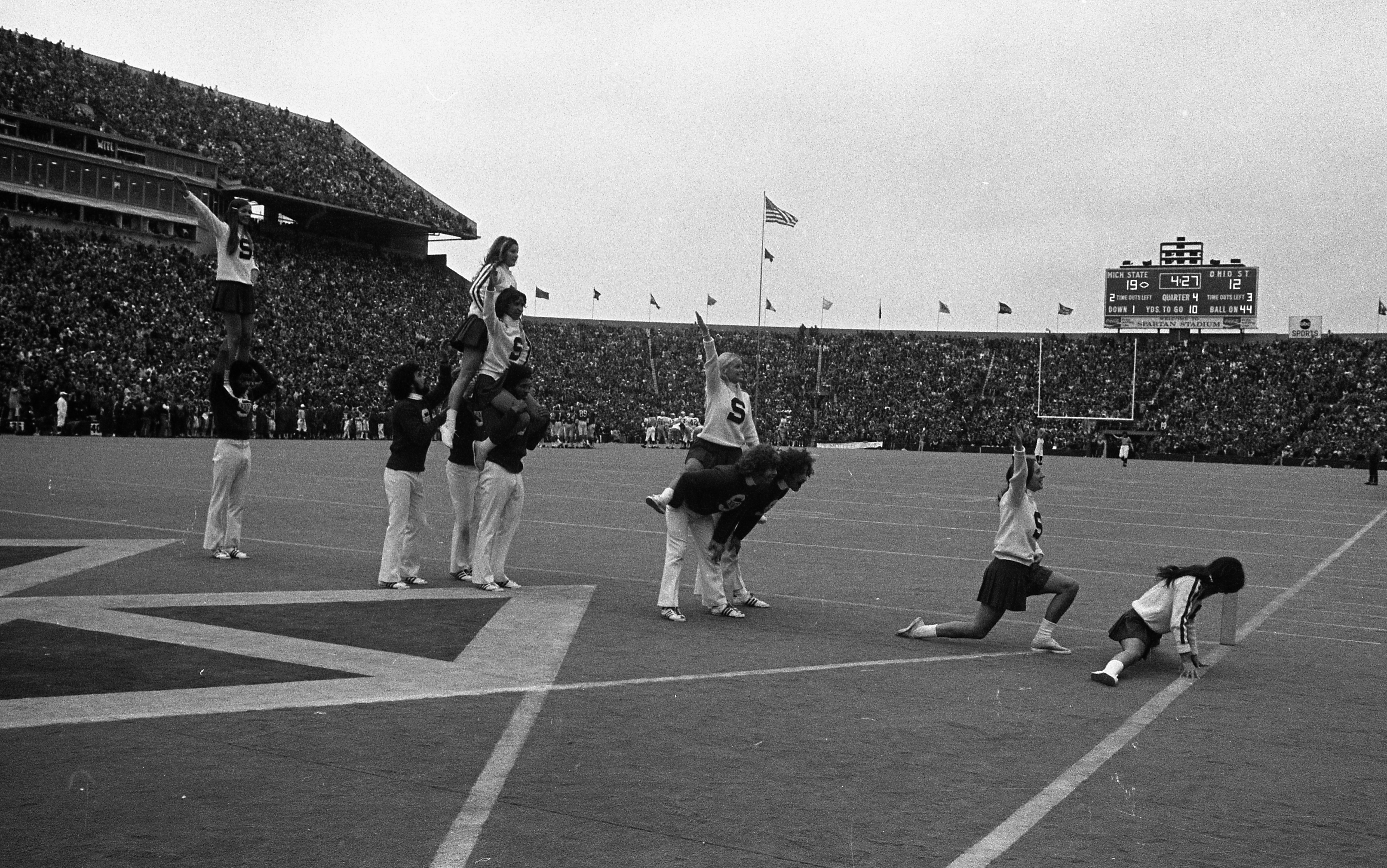 Cheerleaders at the MSU vs Ohio State game, 1972
